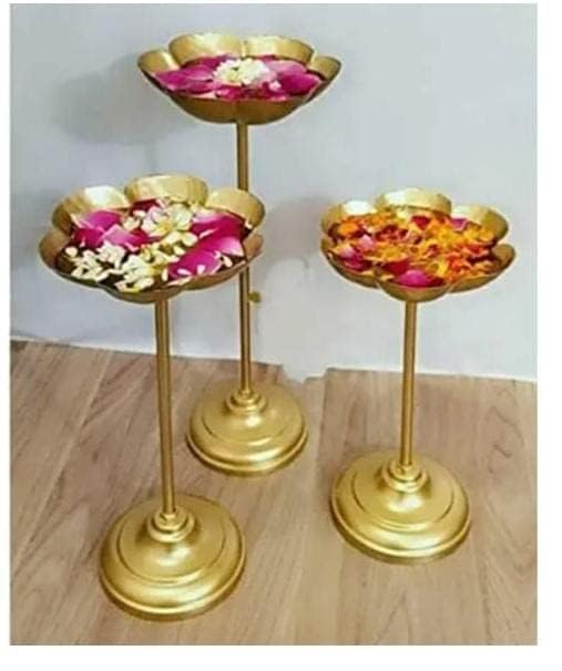 LUXURY LODGE Decorative Urli Bowl Tealight Holder Stand | Urli Stand Set of 3 for Decoration | Floating Diya Stand Home Decor Decorative Showpiece | Urli Bowl for Diwali and Pooja (Set of 3)