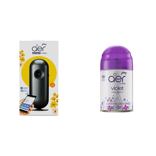 Godrej aer Matic Kit (Machine + 1 Refill) - Automatic Room Fresheners with Flexi Control Spray | Violet Valley Bloom | 2200 Sprays Guaranteed | Lasts up to 60 days (225ml)