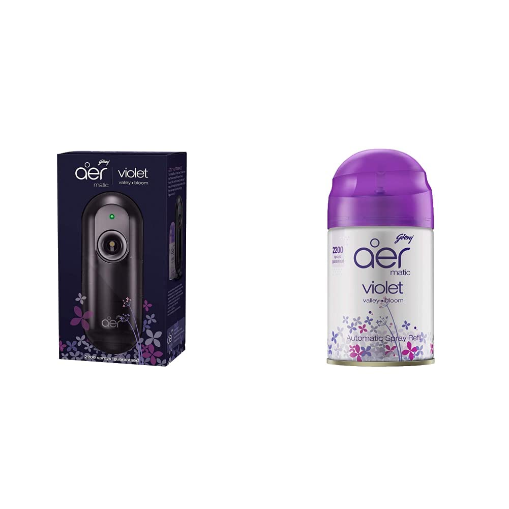 Godrej aer Matic Kit (Machine + 1 Refill) - Automatic Room Fresheners with Flexi Control Spray | Violet Valley Bloom | 2200 Sprays Guaranteed | Lasts up to 60 days (225ml)