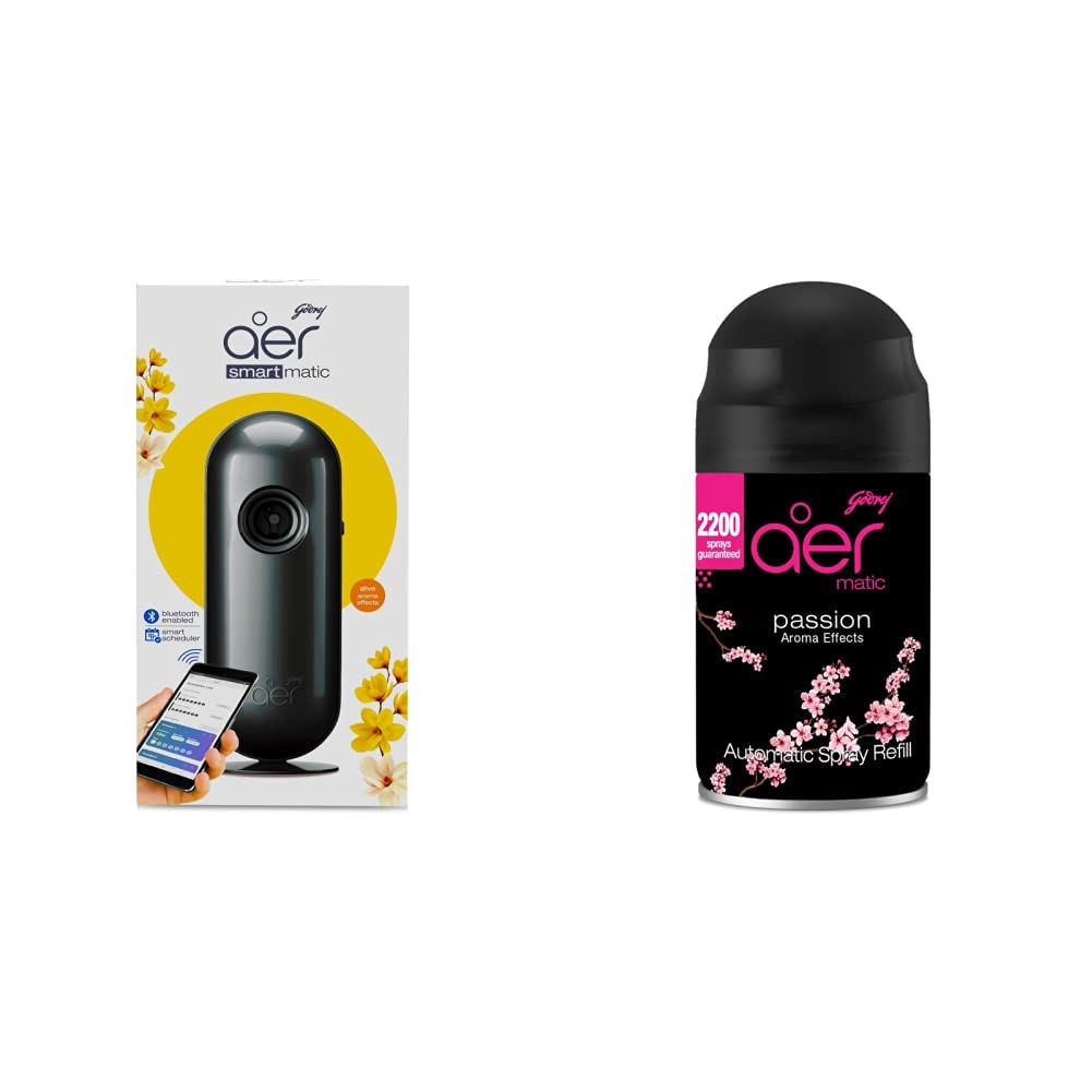 Godrej aer Matic Kit (Machine + 1 Refill) - Automatic Room Fresheners with Flexi Control Spray | Violet Valley Bloom | 2200 Sprays Guaranteed | Lasts up to 60 days (225ml)