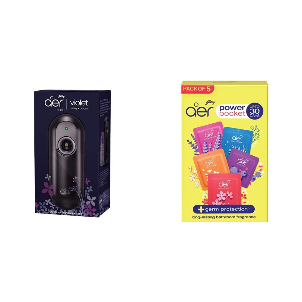 Godrej aer Matic Kit (Machine + 1 Refill) - Automatic Room Fresheners with Flexi Control Spray | Violet Valley Bloom | 2200 Sprays Guaranteed | Lasts up to 60 days (225ml)