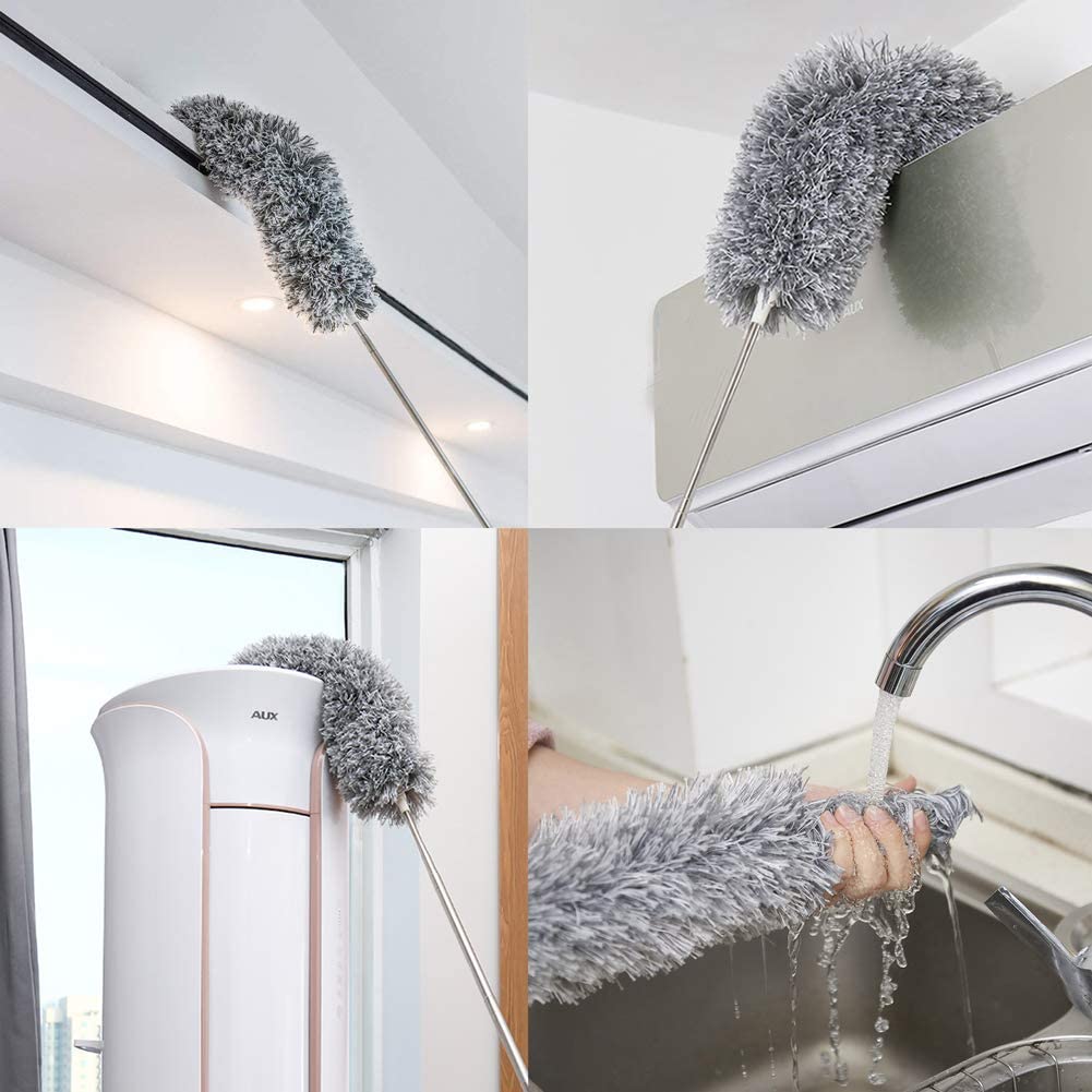 Hallstatt 2024 Upgraded Long Handle Microfiber Feather Ceiling Duster For Dust Cleaning Extendable Pole 30-100 Inch For Cleaning High Cobweb Stick High Ceiling Fan - Stainless Steel,Grey