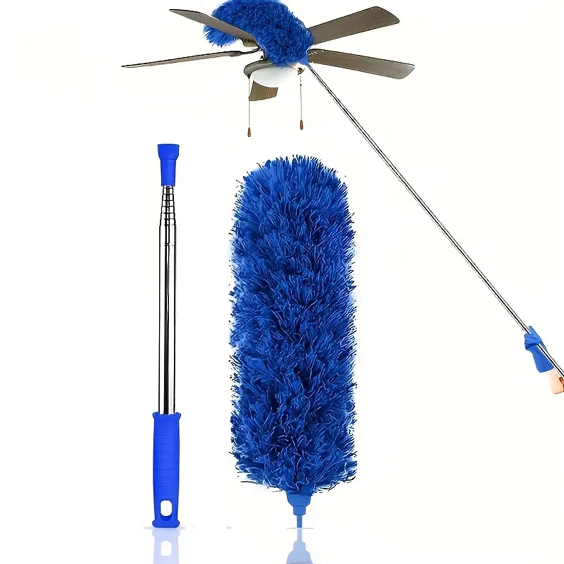 Hallstatt 2024 Upgraded Long Handle Microfiber Feather Ceiling Duster For Dust Cleaning Extendable Pole 30-100 Inch For Cleaning High Cobweb Stick High Ceiling Fan - Stainless Steel,Grey