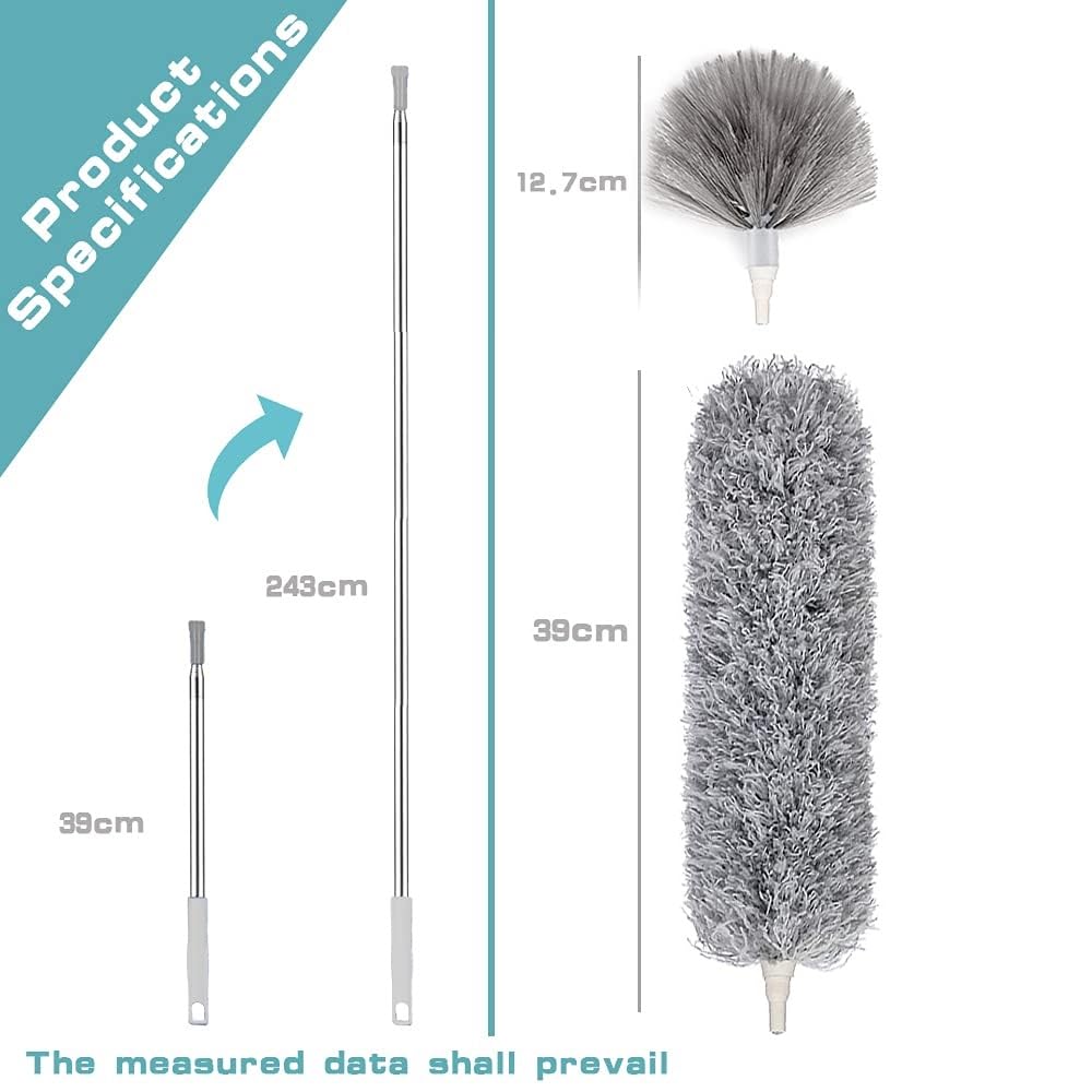 Hallstatt 2024 Upgraded Long Handle Microfiber Feather Ceiling Duster For Dust Cleaning Extendable Pole 30-100 Inch For Cleaning High Cobweb Stick High Ceiling Fan - Stainless Steel,Grey