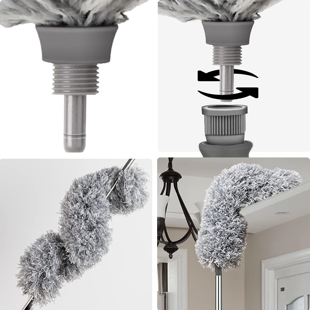 Hallstatt 2024 Upgraded Long Handle Microfiber Feather Ceiling Duster For Dust Cleaning Extendable Pole 30-100 Inch For Cleaning High Cobweb Stick High Ceiling Fan - Stainless Steel,Grey