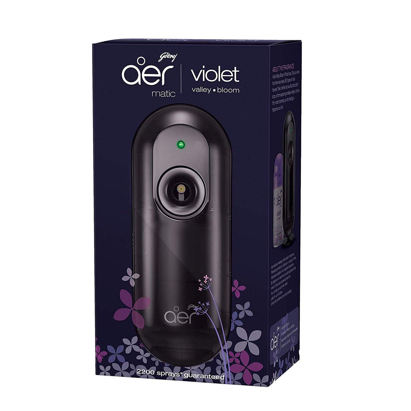 Godrej aer Matic Kit (Machine + 1 Refill) - Automatic Room Fresheners with Flexi Control Spray | Violet Valley Bloom | 2200 Sprays Guaranteed | Lasts up to 60 days (225ml)