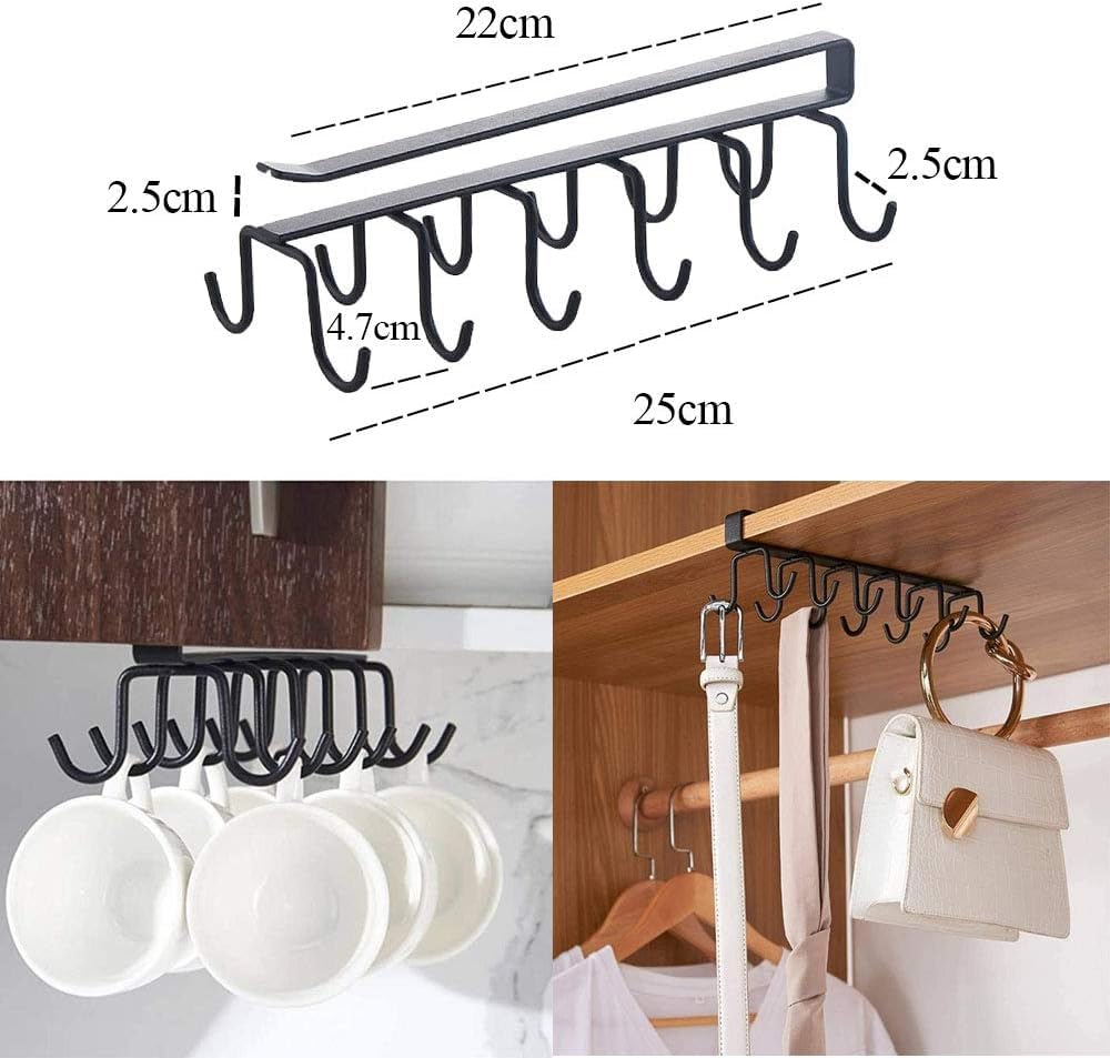 Boniry 1 Pcs Double-Row 12 Hooks for Kitchen Storage - Cupboard Hanging Organizer for Coffee, Tea Cups, Towels, and More | Versatile Metal Hooks for Home, Office