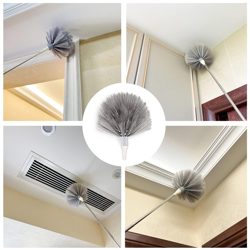 Hallstatt 2024 Upgraded Long Handle Microfiber Feather Ceiling Duster For Dust Cleaning Extendable Pole 30-100 Inch For Cleaning High Cobweb Stick High Ceiling Fan - Stainless Steel,Grey