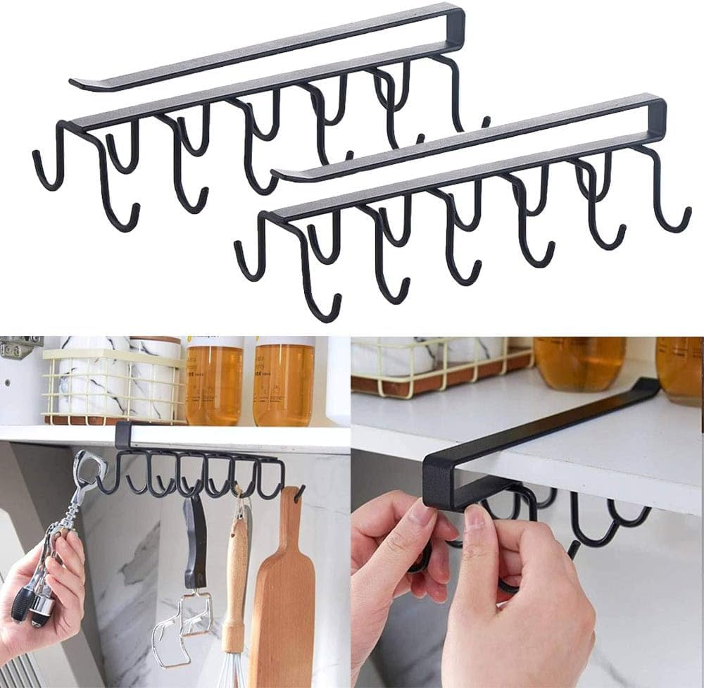 Boniry 1 Pcs Double-Row 12 Hooks for Kitchen Storage - Cupboard Hanging Organizer for Coffee, Tea Cups, Towels, and More | Versatile Metal Hooks for Home, Office