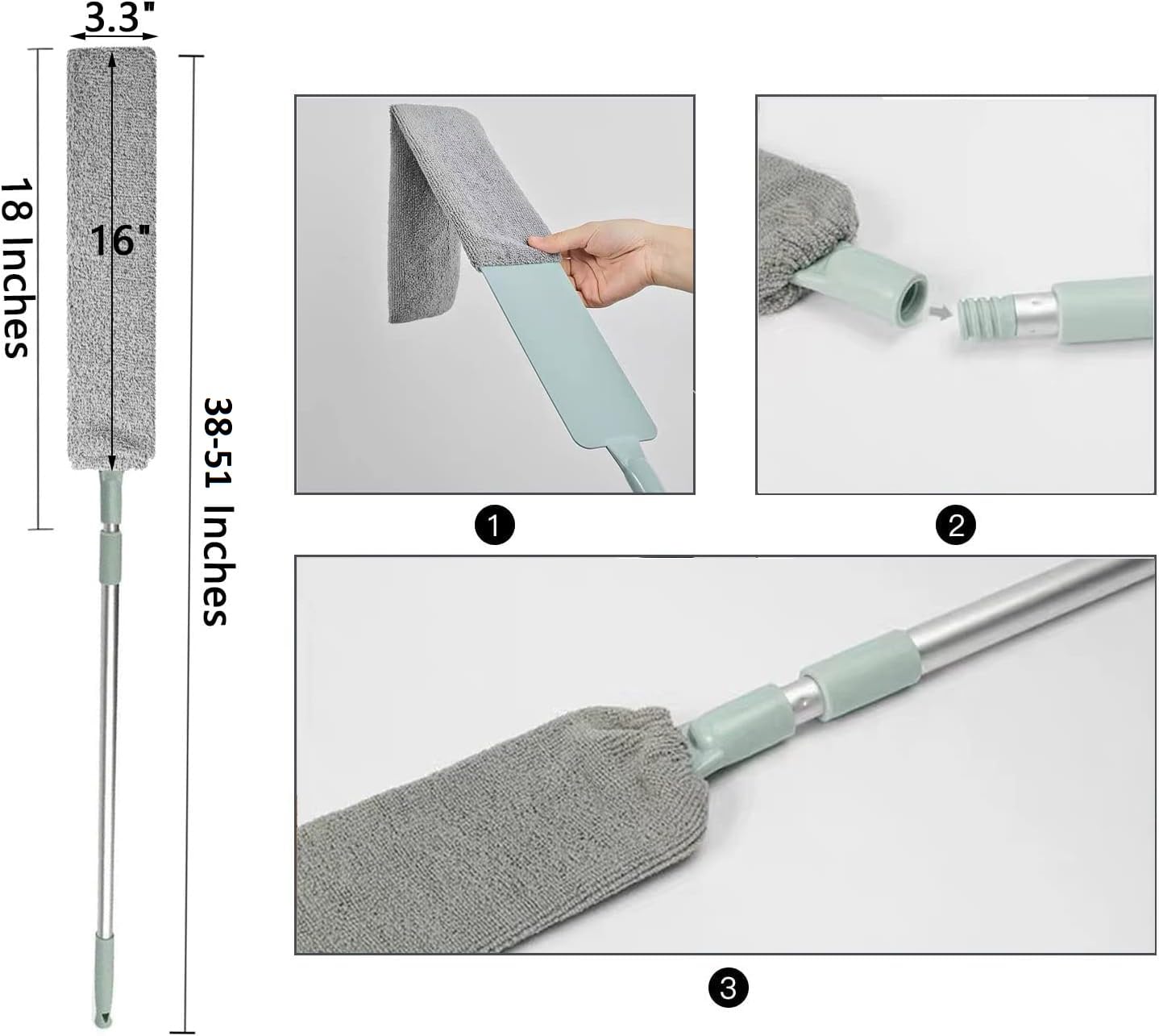 Hallstatt 2024 Upgraded Long Handle Microfiber Feather Ceiling Duster For Dust Cleaning Extendable Pole 30-100 Inch For Cleaning High Cobweb Stick High Ceiling Fan - Stainless Steel,Grey