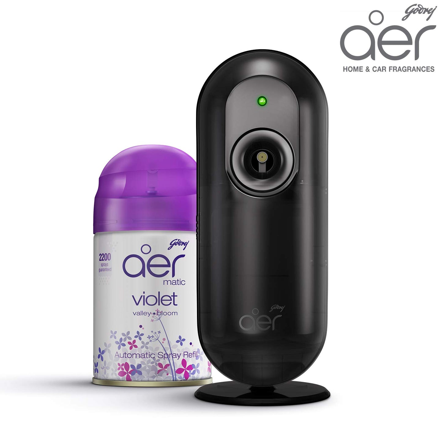 Godrej aer Matic Kit (Machine + 1 Refill) - Automatic Room Fresheners with Flexi Control Spray | Violet Valley Bloom | 2200 Sprays Guaranteed | Lasts up to 60 days (225ml)