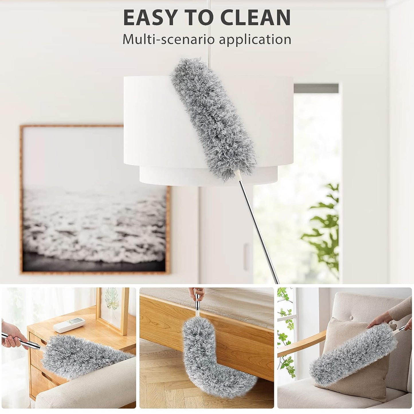 Hallstatt 2024 Upgraded Long Handle Microfiber Feather Ceiling Duster For Dust Cleaning Extendable Pole 30-100 Inch For Cleaning High Cobweb Stick High Ceiling Fan - Stainless Steel,Grey