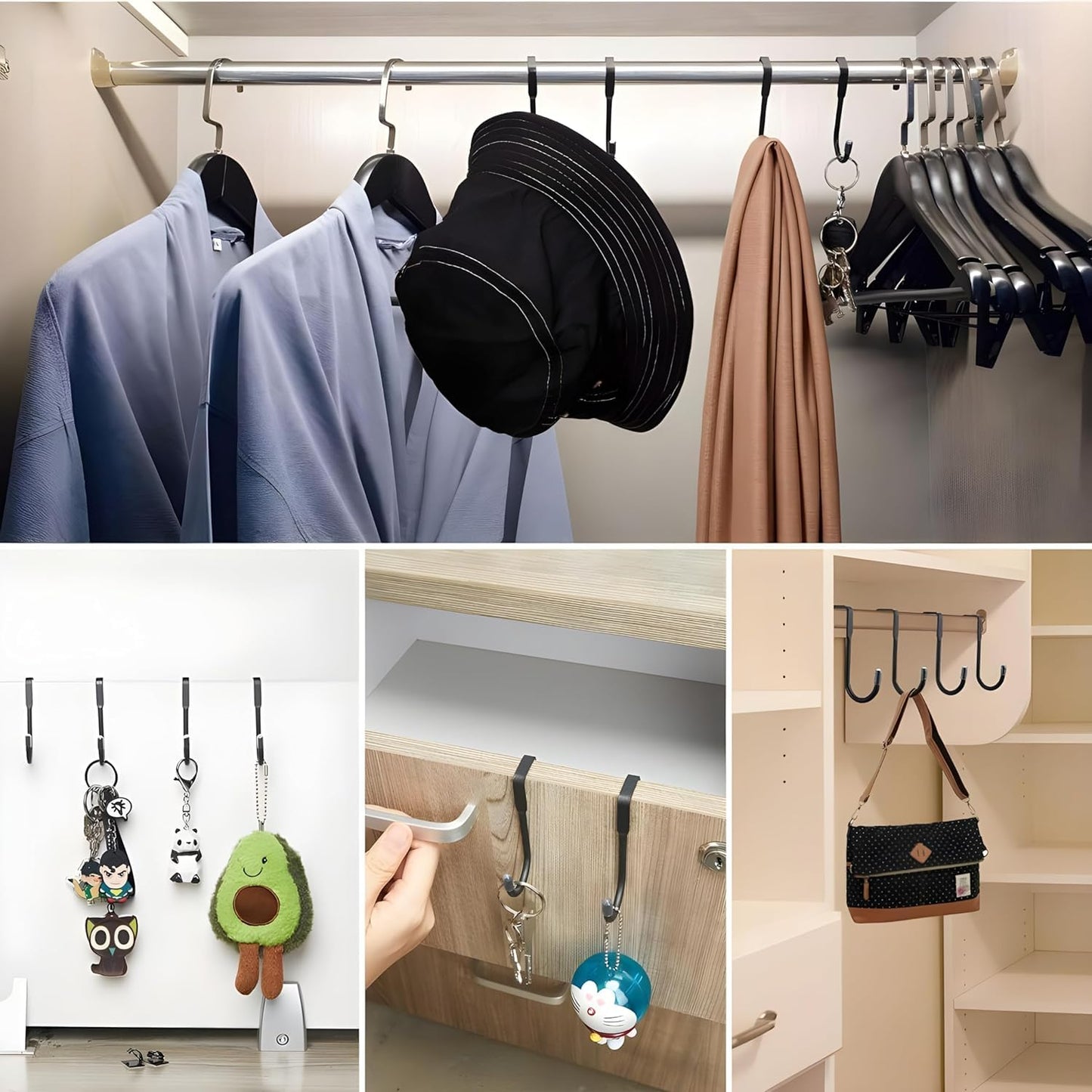 Boniry 1 Pcs Double-Row 12 Hooks for Kitchen Storage - Cupboard Hanging Organizer for Coffee, Tea Cups, Towels, and More | Versatile Metal Hooks for Home, Office