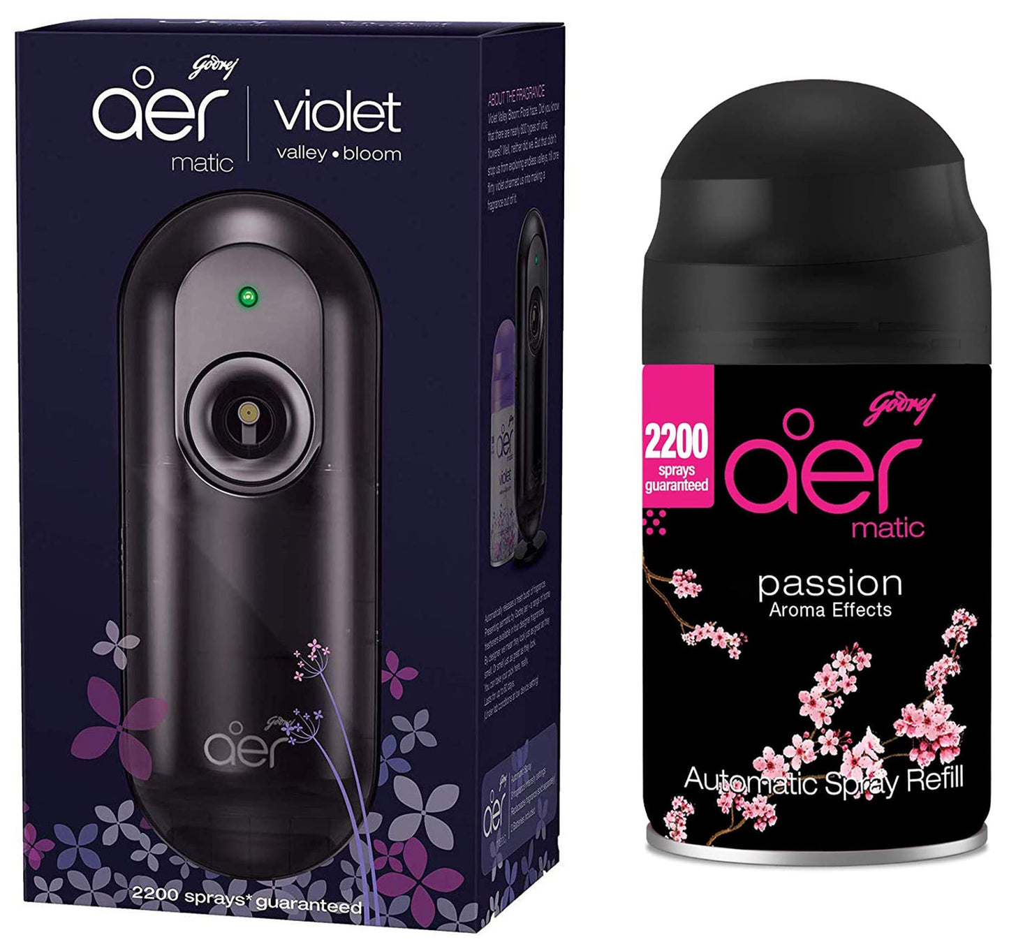 Godrej aer Matic Kit (Machine + 1 Refill) - Automatic Room Fresheners with Flexi Control Spray | Violet Valley Bloom | 2200 Sprays Guaranteed | Lasts up to 60 days (225ml)