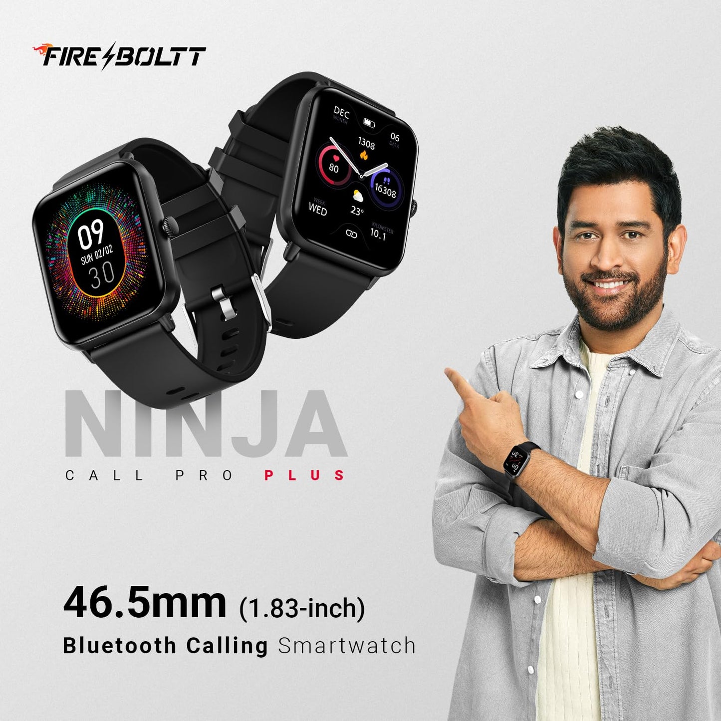 Fire-Boltt Ninja Call Pro Plus 46.48mm (1.83 inch) Smart Watch with Bluetooth Calling, AI Voice Assistance, 120 Sports Modes IP67 Rating, 240 * 280 Pixel High Resolution (Black)