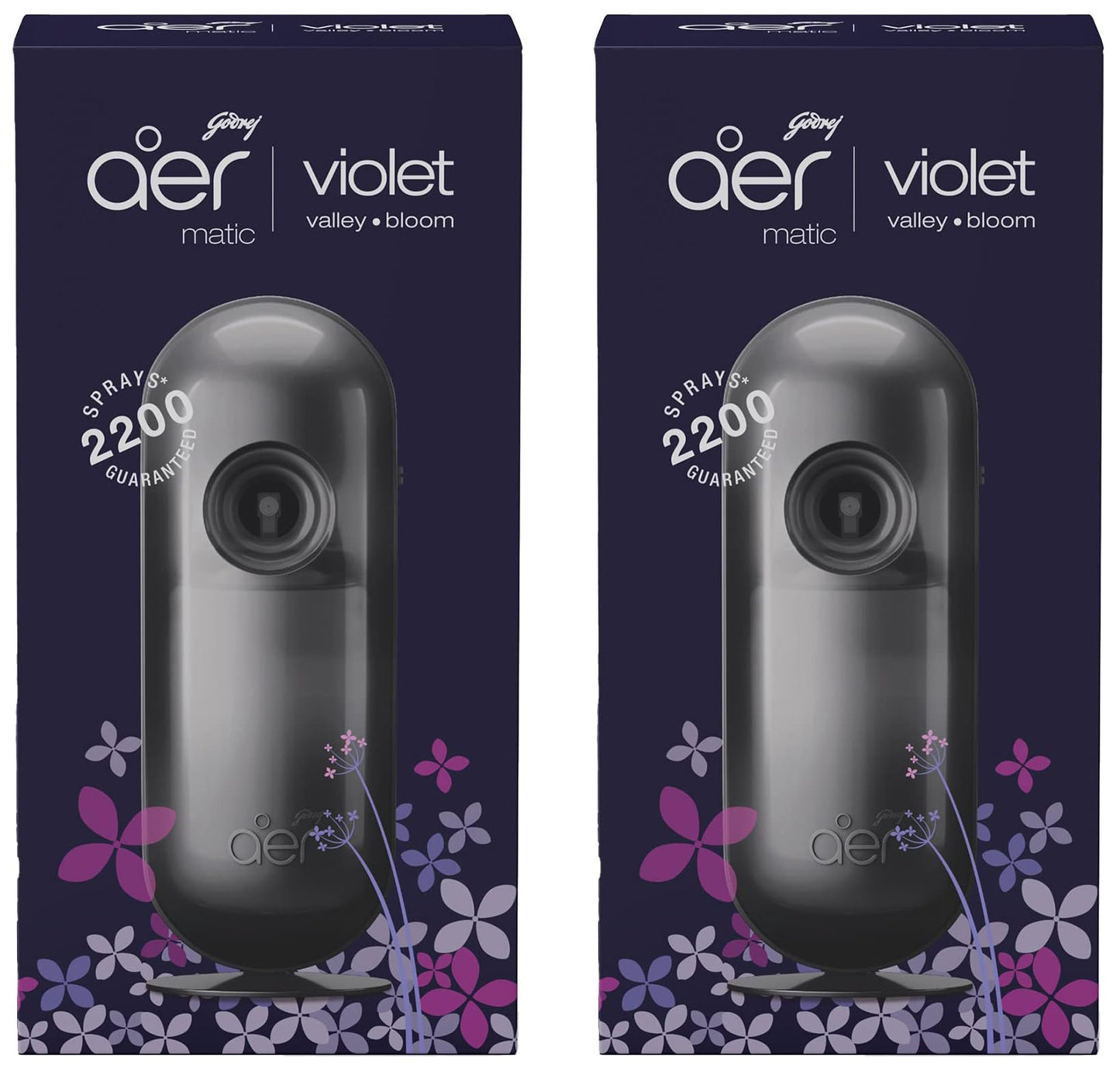 Godrej aer Matic Kit (Machine + 1 Refill) - Automatic Room Fresheners with Flexi Control Spray | Violet Valley Bloom | 2200 Sprays Guaranteed | Lasts up to 60 days (225ml)