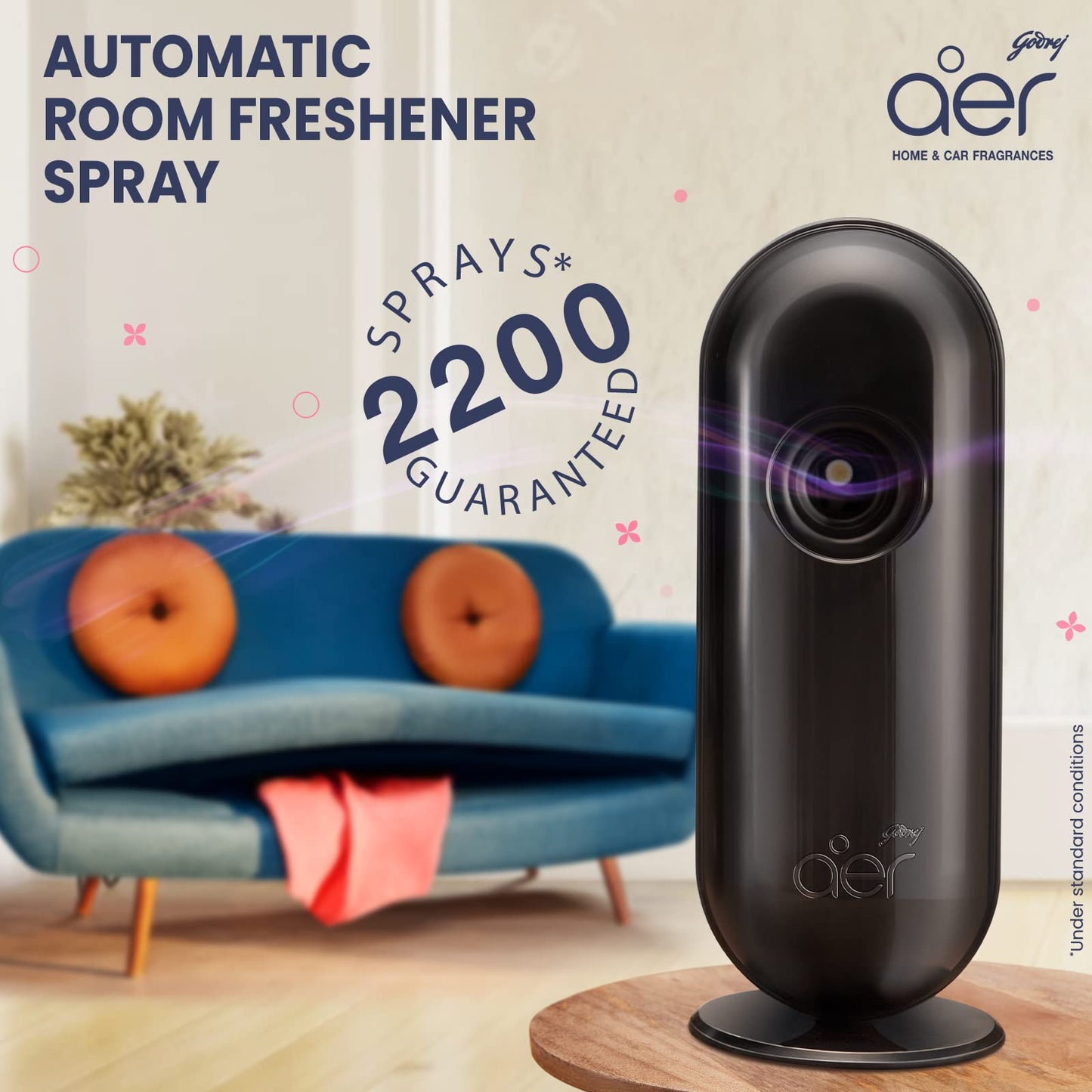 Godrej aer Matic Kit (Machine + 1 Refill) - Automatic Room Fresheners with Flexi Control Spray | Violet Valley Bloom | 2200 Sprays Guaranteed | Lasts up to 60 days (225ml)