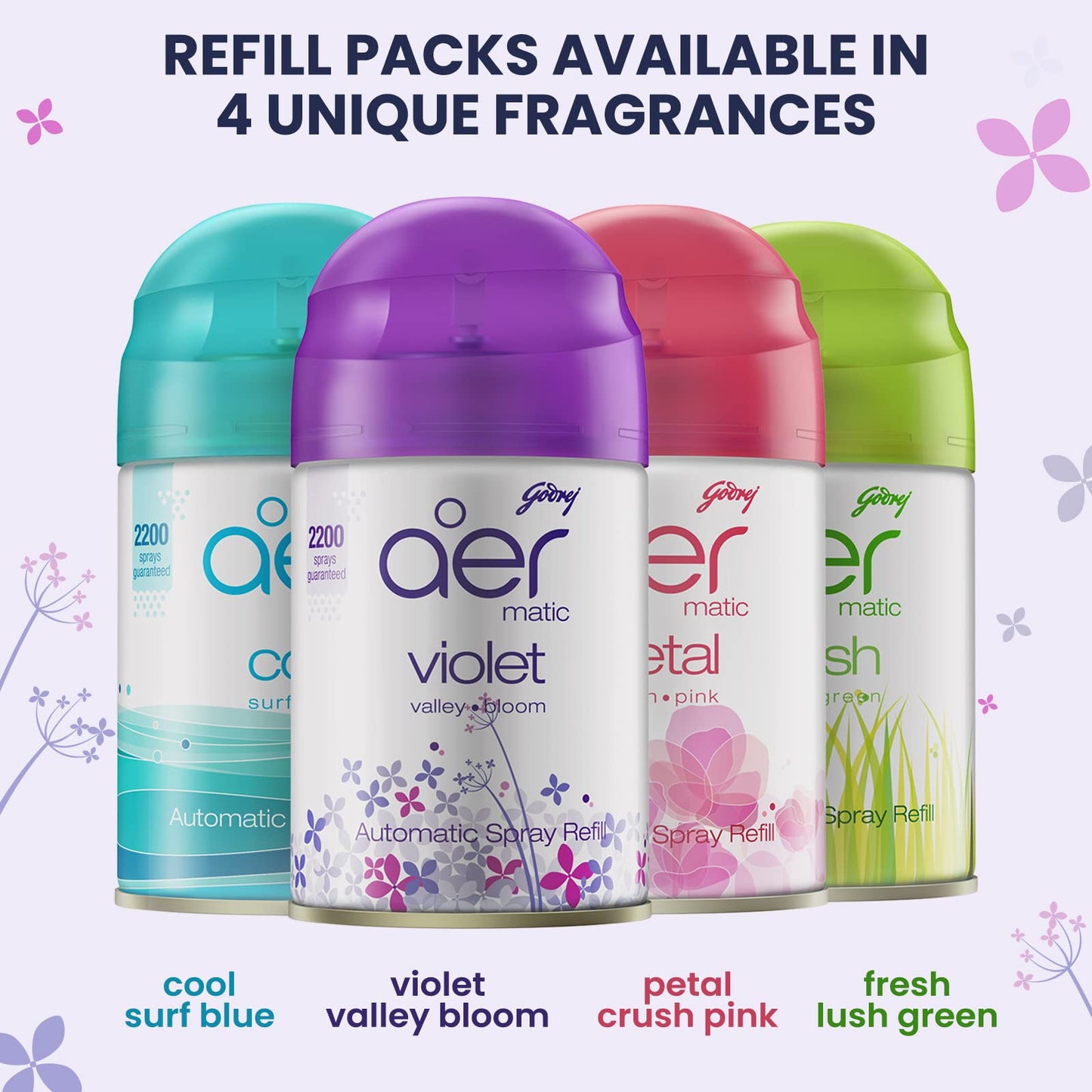 Godrej aer Matic Kit (Machine + 1 Refill) - Automatic Room Fresheners with Flexi Control Spray | Violet Valley Bloom | 2200 Sprays Guaranteed | Lasts up to 60 days (225ml)